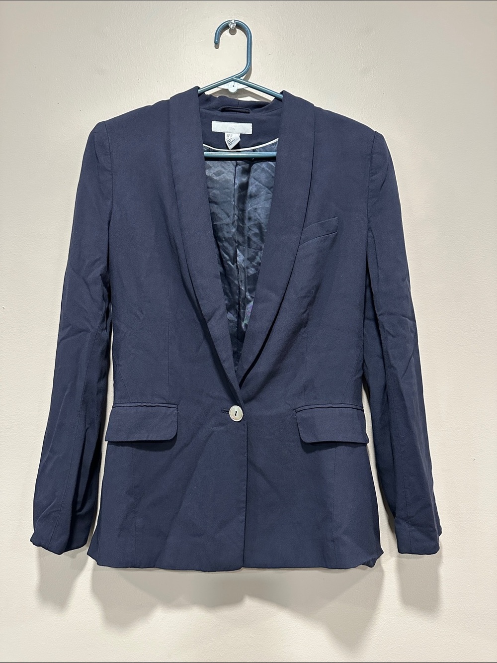 H&M Navy Blue Professional Single Button Shawl Lapel Tailored Blazer Size 4